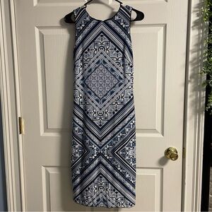 White House Black Market Navy Geometric Midi Dress